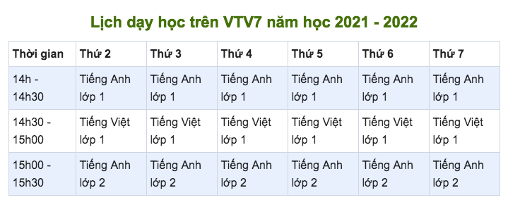 Lich day hoc tren truyen hinh nam hoc 2021 - 2022